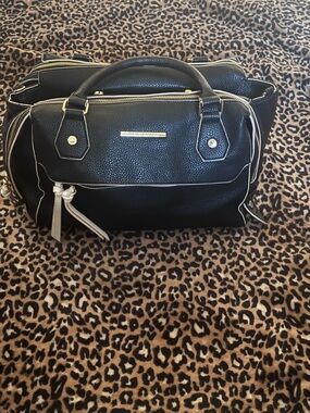 Steve Madden Black Structured Satchel Handbag with Cream Trim